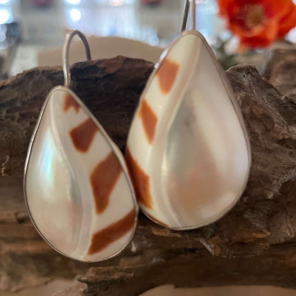 Mother of Pearl and Sterling fishhook earrings